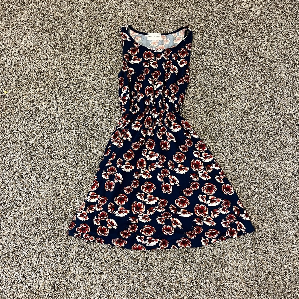 French Grey Floral Dress - XS